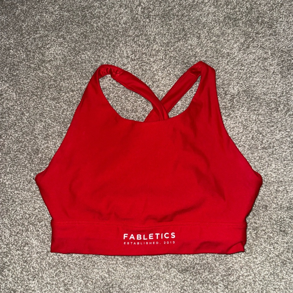 Fabletics Bright Red Crossback Sports Bra